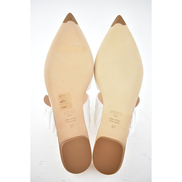 Fendi Motif FF Logo Snow White Leather Pointed Toe Ballerina Ballet Mule Flat 37 - Picture 12 of 12